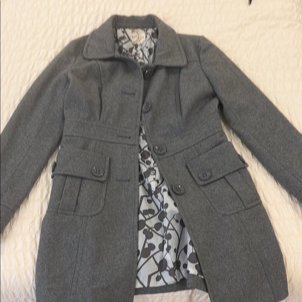 Women's Gray Wool-Blend Mid-Length Coat